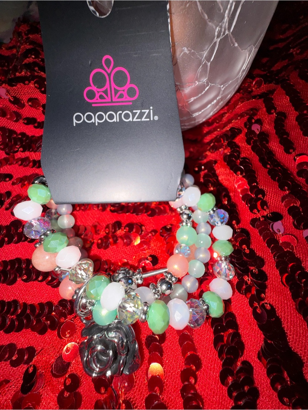 paparazzi Pastel Green, Pink & White Beaded Stretch Bracelett Set